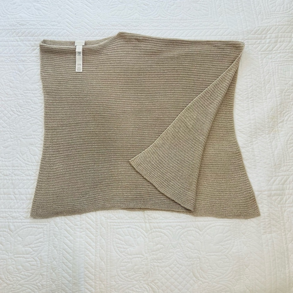 Chicos Light Taupe Knit Women's Sweater Wrap Poncho Boatneck